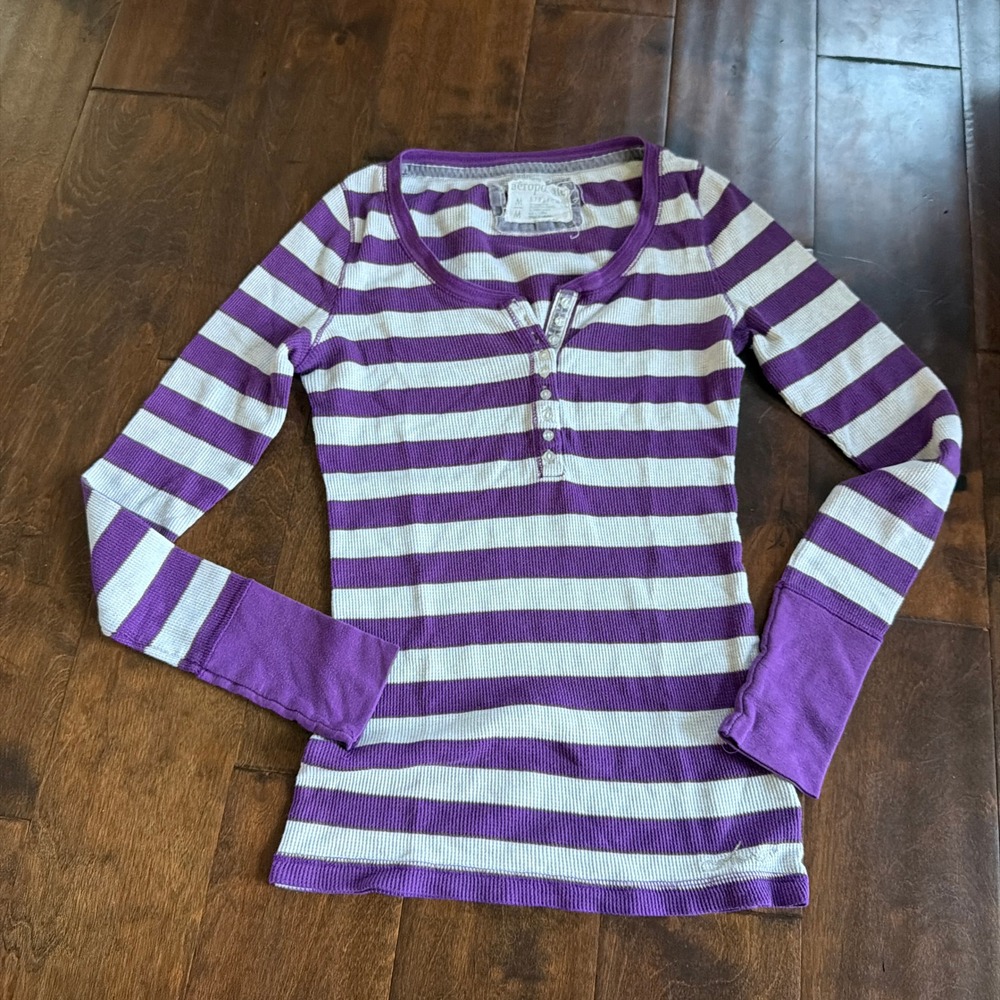 Aeropostale Purple White Striped Thermal Henley Shirt Y2k Bella Swan M